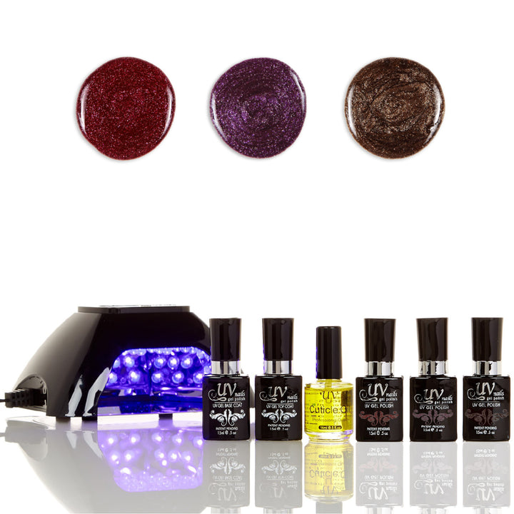 UV-NAILS Salon Quality Gel Polish Starter Kit with Black LED Lamp Colors: GL16-GL2-GL13 Image 1