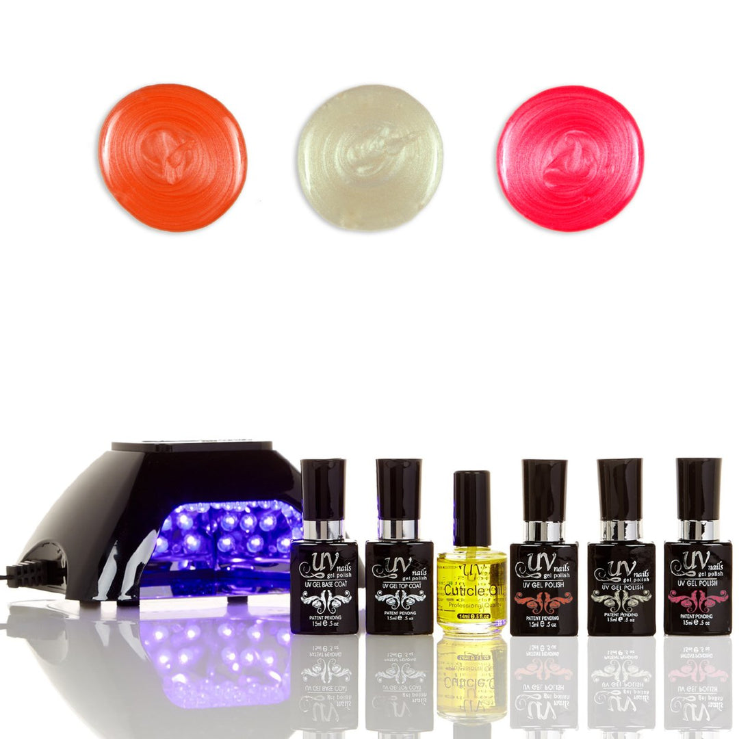 UV-NAILS Salon Quality Gel Polish Starter Kit with Black LED Lamp Colors:GL15-G77-G78 Image 1