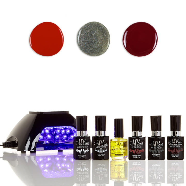 UV-NAILS Salon Quality Gel Polish Starter Kit with Black LED Lamp Colors: GL8-G82-G7 Image 1