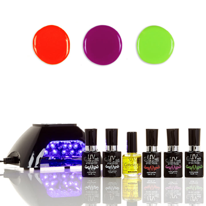 UV-NAILS Salon Quality Gel Polish Starter Kit with Black LED Lamp Colors: G84-NE6-NE11 Image 1