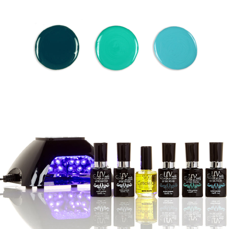 UV-NAILS Salon Quality Gel Polish Starter Kit with Black LED Lamp Colors: G81-G83-G63 Image 1