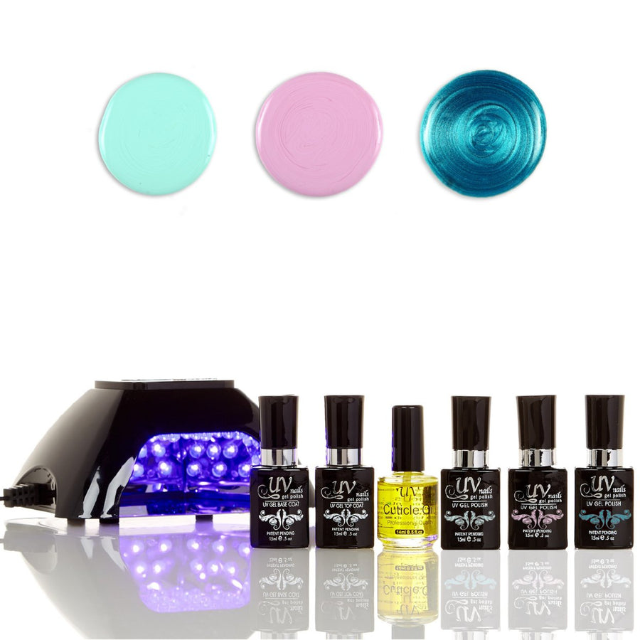 UV-NAILS Salon Quality Gel Polish Starter Kit with Black LED Lamp Colors: G74-G66-G65 Image 1