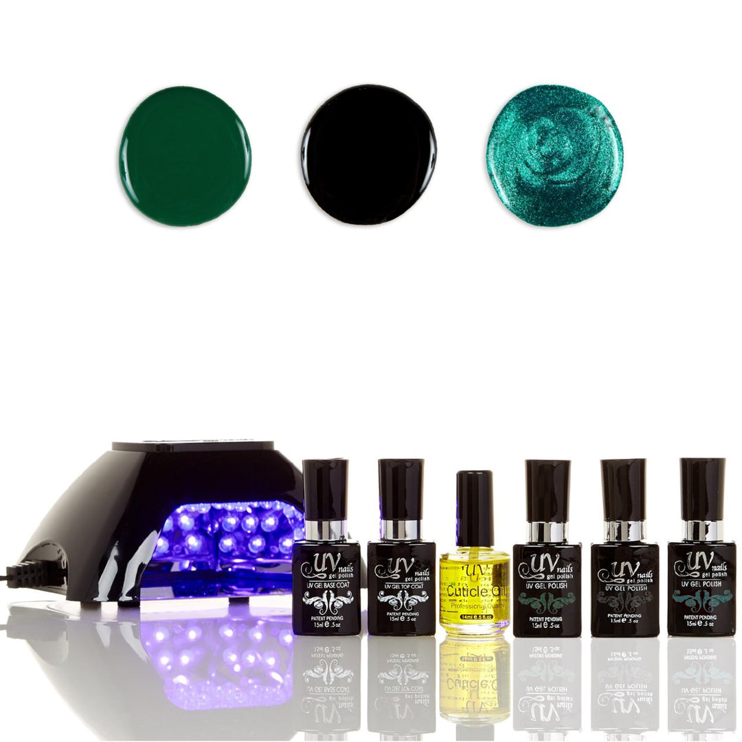 UV-NAILS Salon Quality Gel Polish Starter Kit with Black LED Lamp Colors: G71-GL17-G72 Image 1