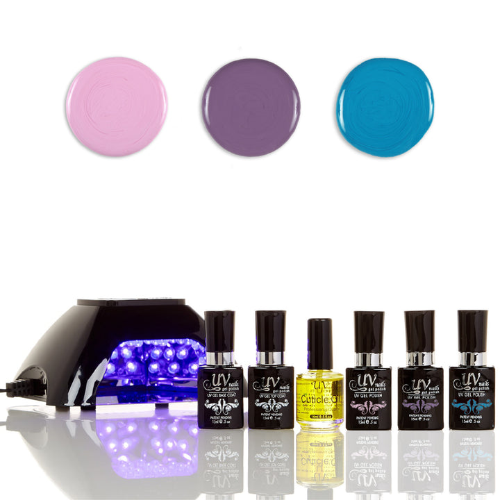 UV-NAILS Salon Quality Gel Polish Starter Kit with Black LED Lamp Colors: G66-G53-NE12 Image 1