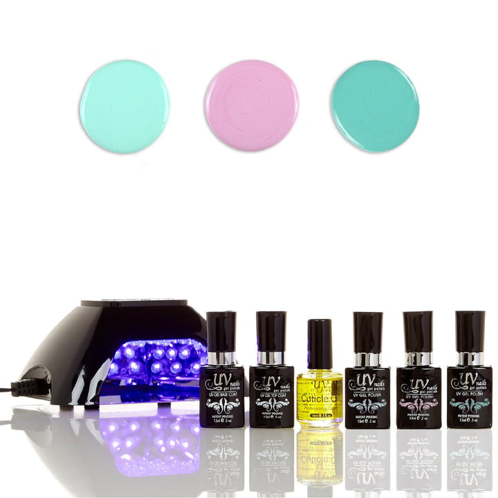 UV-NAILS Salon Quality Gel Polish Starter Kit with Black LED Lamp Colors: G64-G65-G66 Image 1