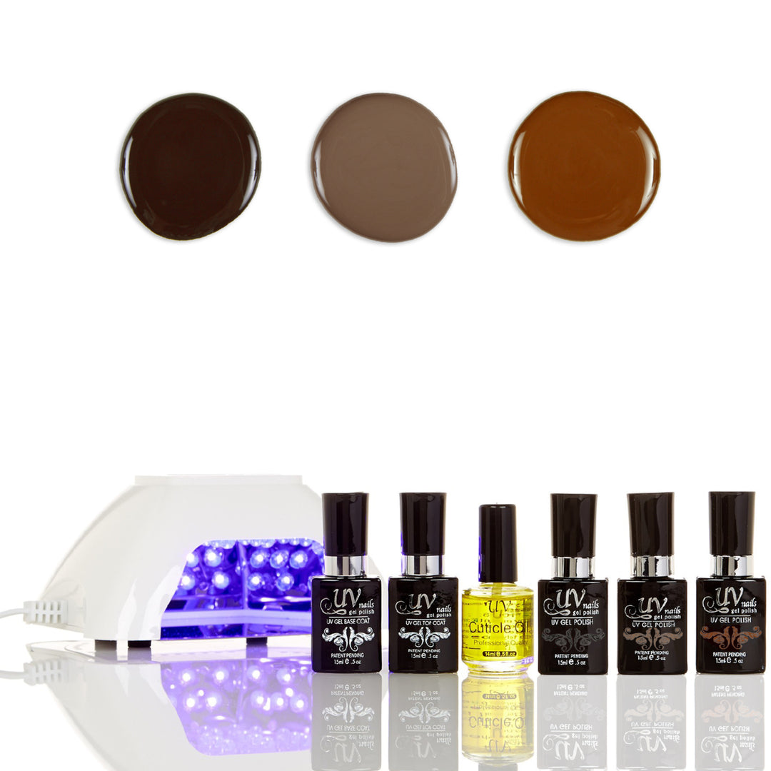 UV-NAILS Salon Quality Gel Polish Starter Kit with White LED Lamp Colors: G3-G34-G80 Image 1