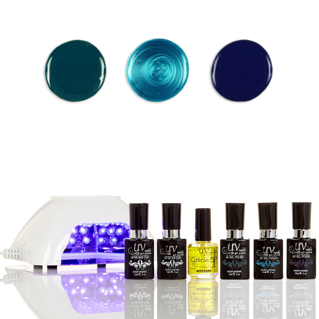 UV-NAILS Salon Quality Gel Polish Starter Kit with White LED Lamp Colors: G81-G21-G74 Image 1