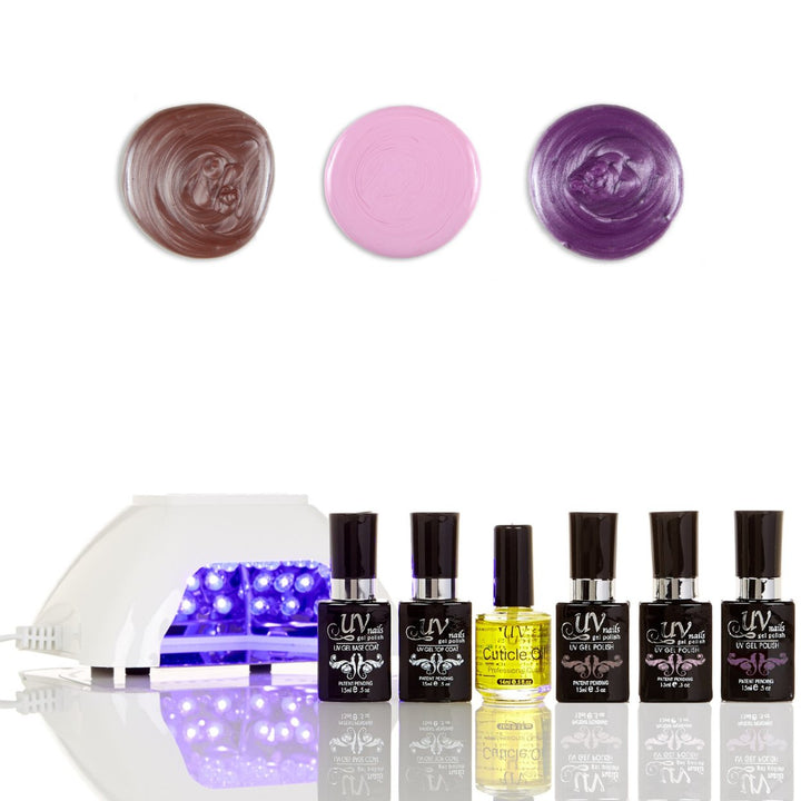 UV-NAILS Salon Quality Gel Polish Starter Kit with White LED Lamp Colors: G46-G66-G48 Image 1