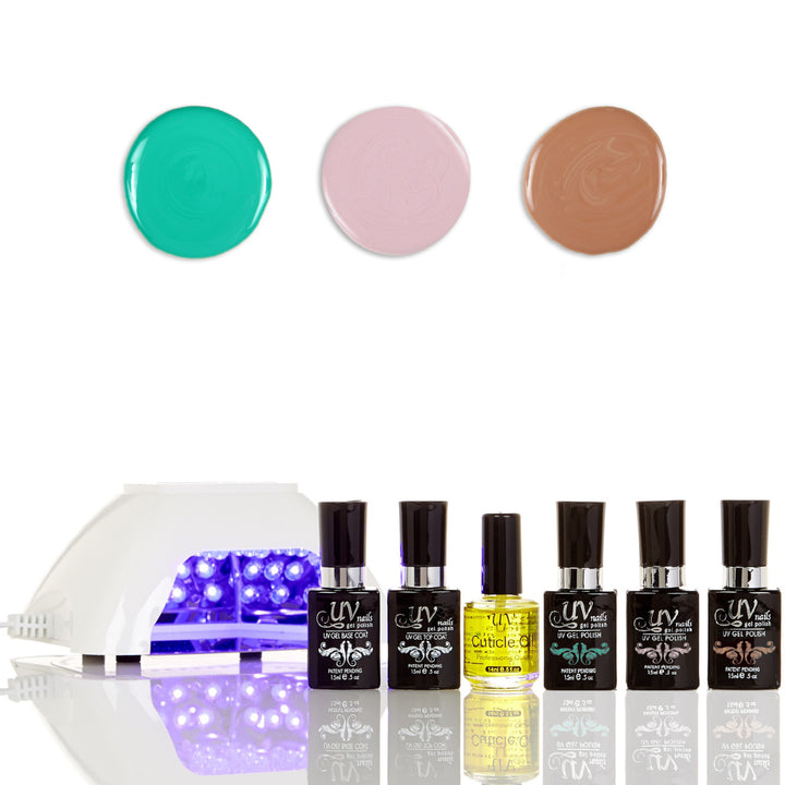 UV-NAILS Salon Quality Gel Polish Starter Kit with White LED Lamp Colors: G25-G83-G13 Image 1