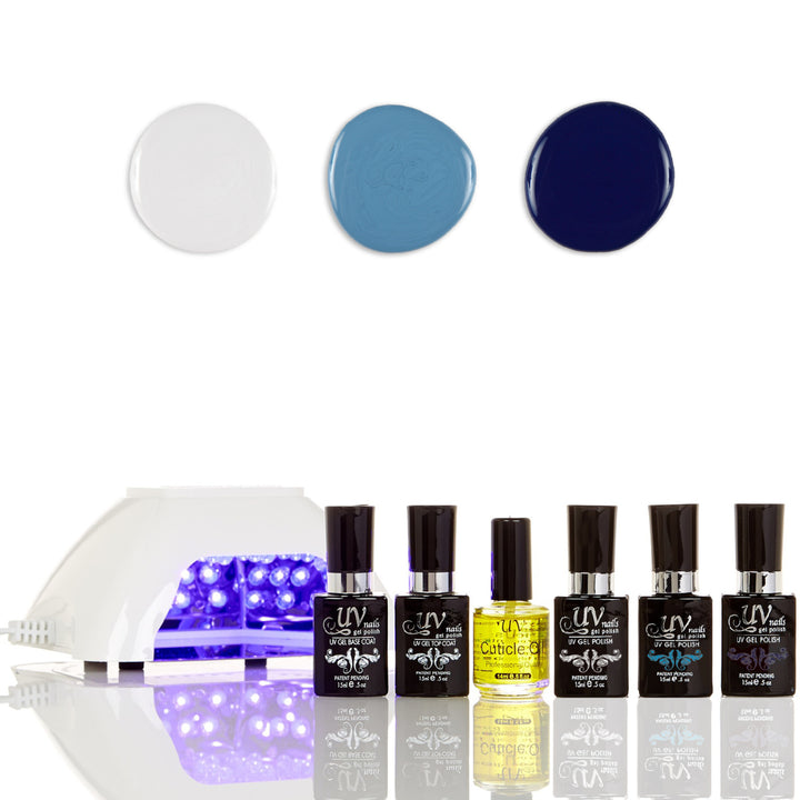 UV-NAILS Salon Quality Gel Polish Starter Kit with White LED Lamp Colors: G21-G22-G11 Image 1