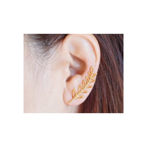 Gold Leaves Ear Crawler Silver Leaves Ear Climber Ear Cuff Ear Crawler Nature Ear Crawler Earrings Image 1