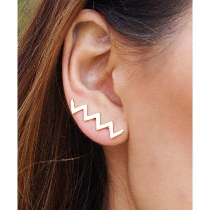 Zigzag Ear Crawlers Ear Climber Ear Cuff Earrings Gold or Silver Image 1