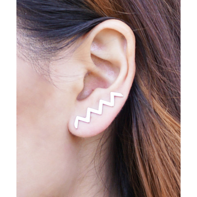 Zigzag Ear Crawlers Ear Climber Ear Cuff Earrings Gold or Silver Image 2