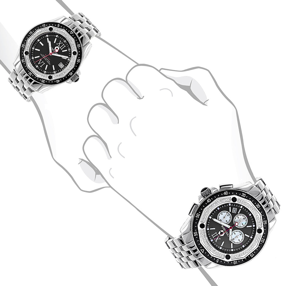 Matching His and Hers Watches: Centorum Chronograph Diamond Watch Set 1.05ct Black Image 4