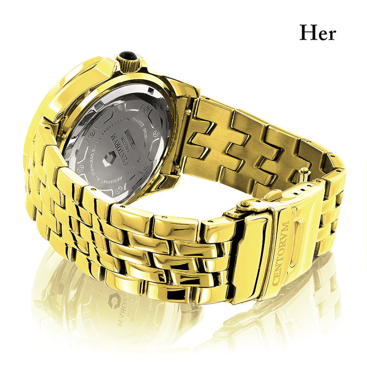 Matching His and Hers Watches: Yellow Gold Plated Diamond Watch Set 1.05ct Image 3