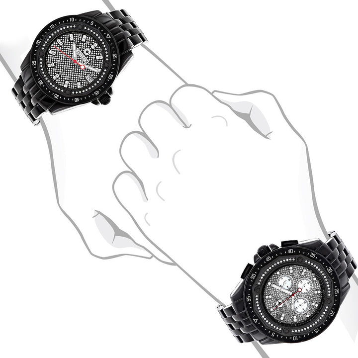 His and Hers Matching Watches: Centorum Chronograph Diamond Watch Set 1.05ct Black Image 4