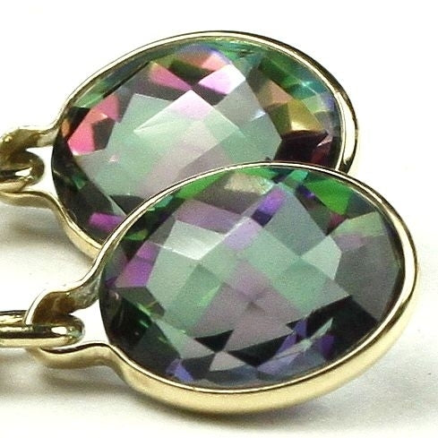 14K Gold Leverback Earrings Mystic Fire Topaz E001 Image 2