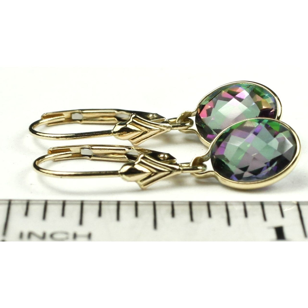 14K Gold Leverback Earrings Mystic Fire Topaz E001 Image 4