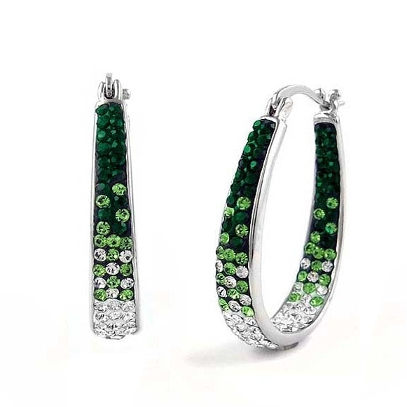 18kt white gold plated green swarovski elements crystal hoops Image 1