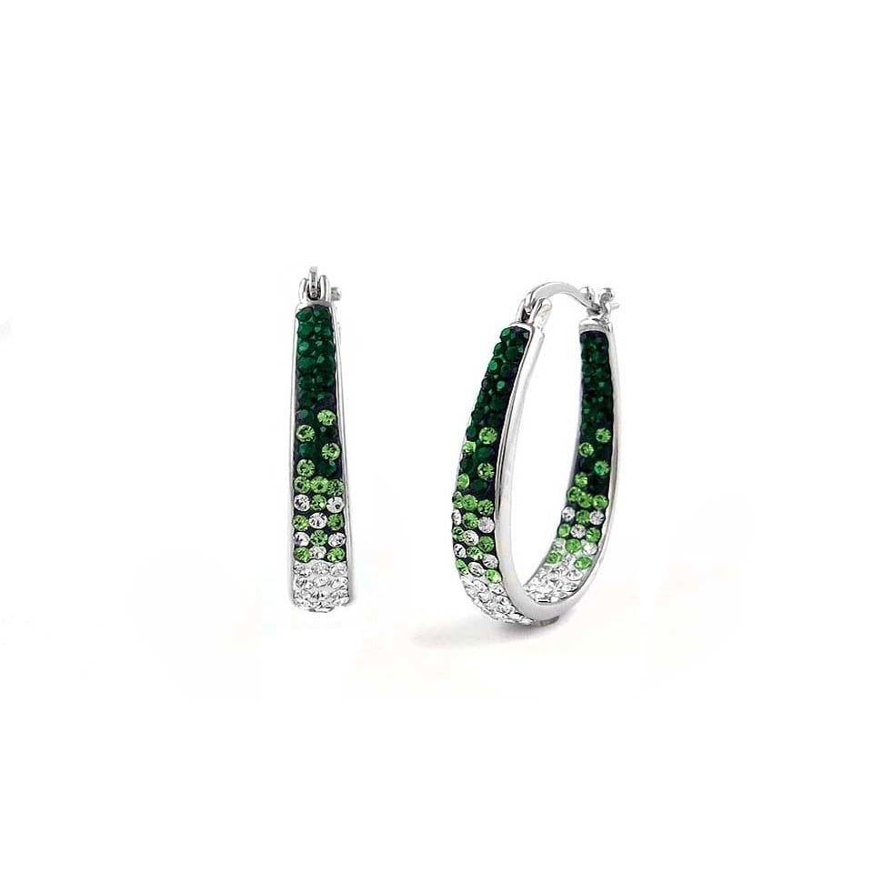 Swarovski Elements Emerald Green Crystal Hoops 18kt White Gold Graduated Design Image 1