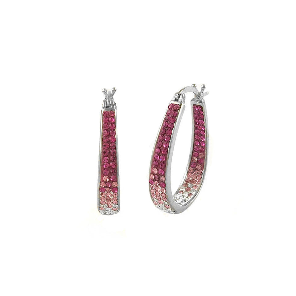 18k White Gold Hoops With Pink Ombre Swarovski Crystals Image 1