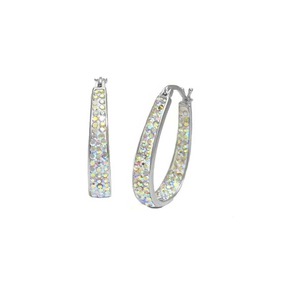 AB Graduated Swarovski Elements Crystal Hoop Earrings 18K White Gold Hypoallergenic Image 1