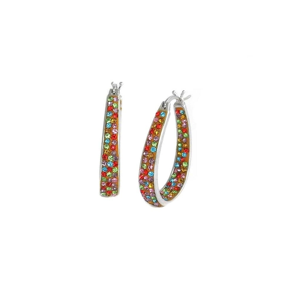 Swarovski Elements Multi Color Crystal Hoops 18K White Gold Hypoallergenic Image 1