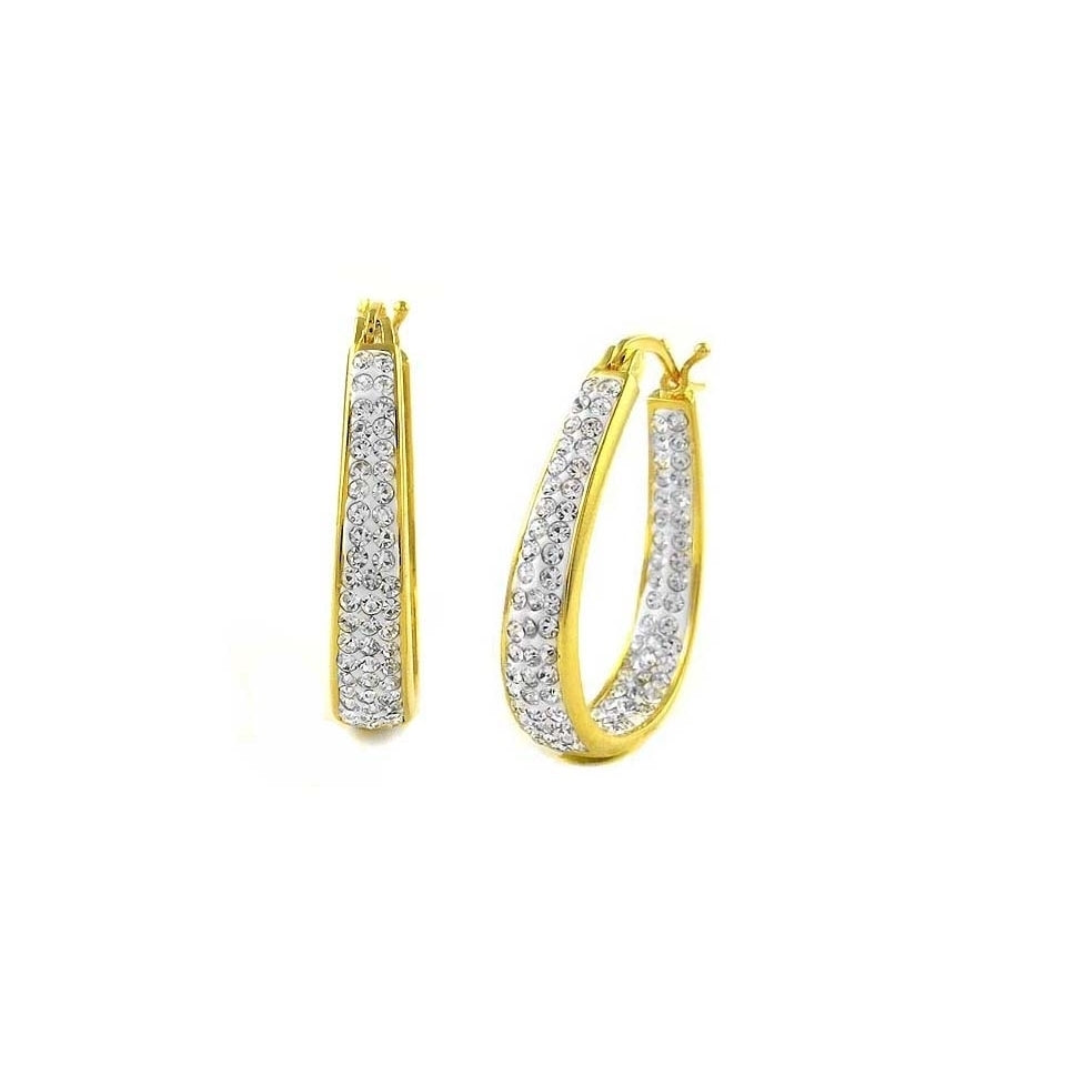 18k Gold Swarovski Elements Crystal Special Occasion Hoops Image 1