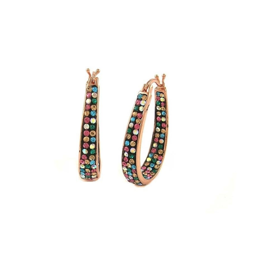 Swarovski Crystal Graduated Hoop Earrings Multi Color in 18Kt Rose Gold Image 1