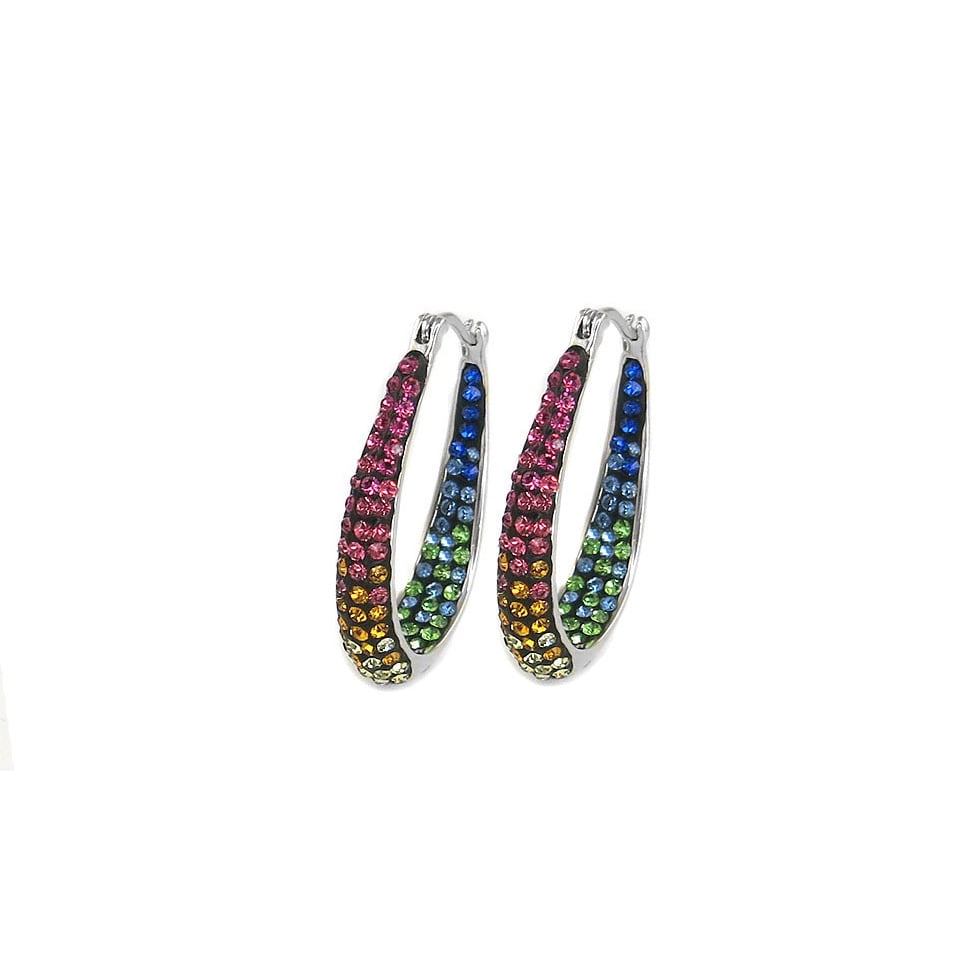 Swarovski Rainbow Crystal Hoop Earrings 18Kt White Gold Graduated Design Image 1