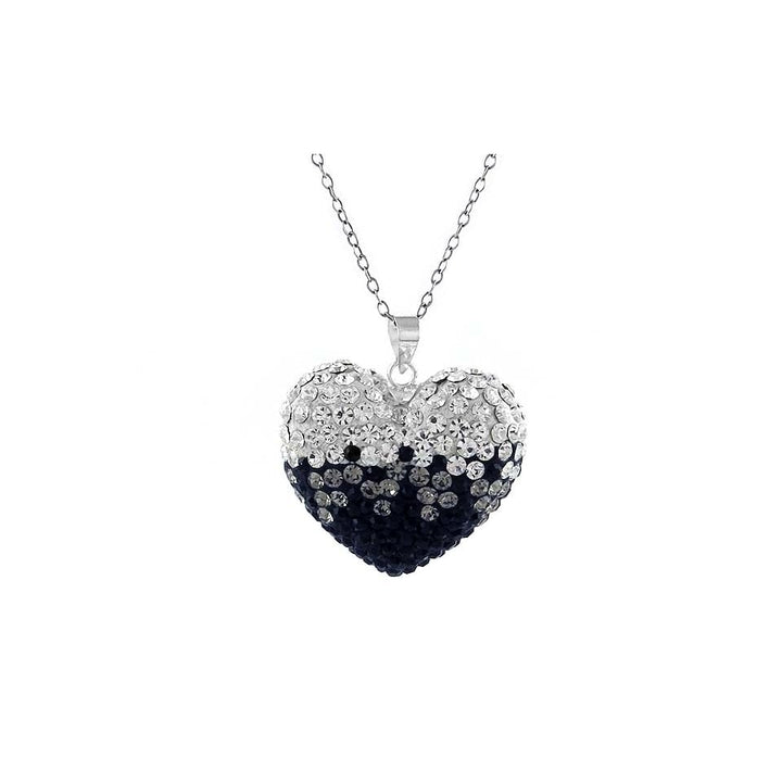 Swarovski Elements Crystal Heart Pendant Black White Sterling Silver 18" Chain Image 1