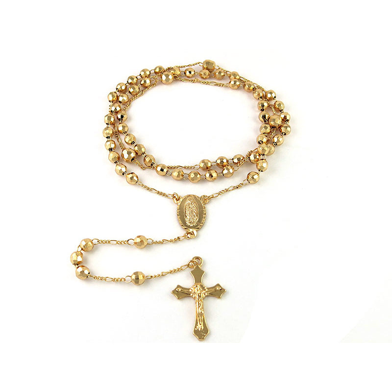 18K Gold Plated Diamond Cut Rosary Necklace Image 1