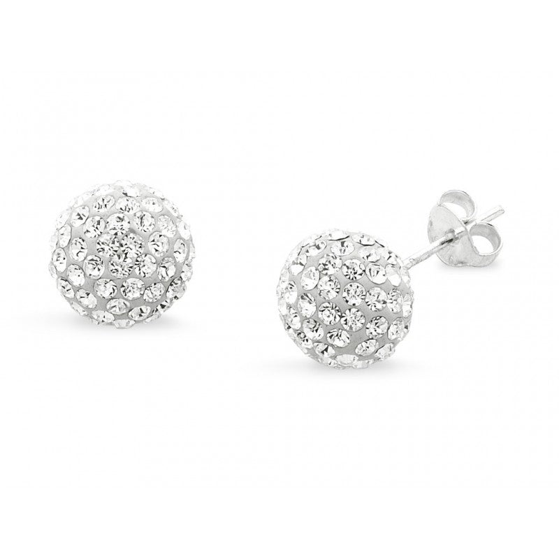 2 CTTW Sterling Silver Crystal Ball Studs Image 1