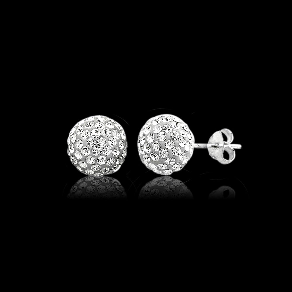 2 CTTW Sterling Silver Crystal Ball Studs Image 2