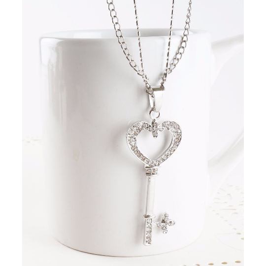 Valentines Day Gift Idea Forever In My Heart Key Necklace Key To My Heart Simple Crystal Pendant Necklace Image 1