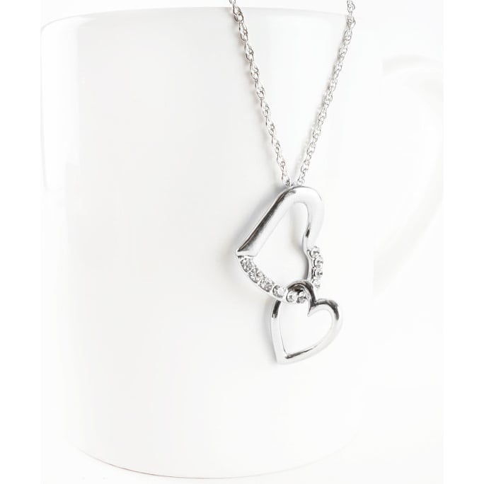 Double Heart NecklaceTwo Hearts NecklaceValentine Gift GuideSilver Hearts NecklaceCrystal Heart Necklace Image 1