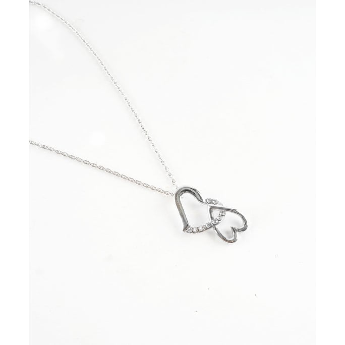 Double Heart NecklaceTwo Hearts NecklaceValentine Gift GuideSilver Hearts NecklaceCrystal Heart Necklace Image 3