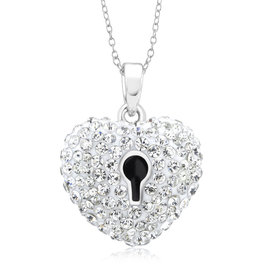 White Gold Crystal Heart Lock Necklace Image 1