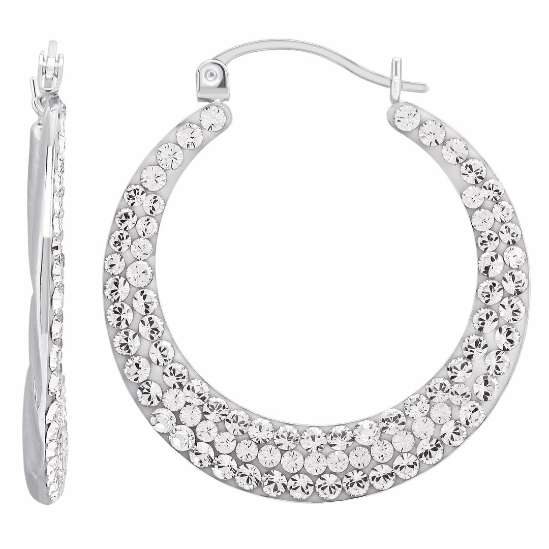 White Gold Crystal Hoop Earrings Image 1