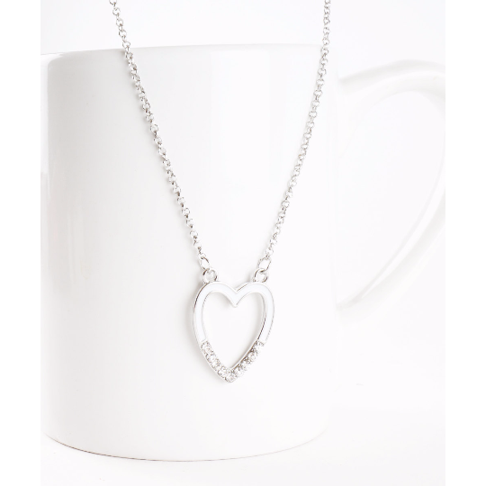 Heart NecklaceSilver Heart NecklaceWhite Enamel and Crystal Heart NecklaceValentines Gift IdeaHeart Jewelry Image 2