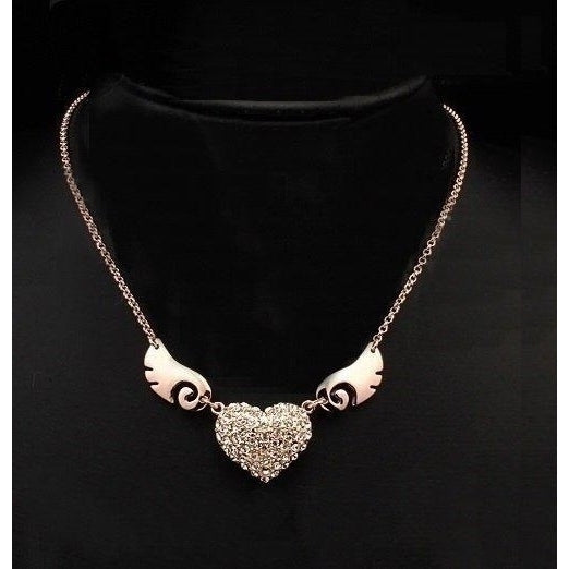 Gold Plated Angel Wings Crystal Heart Pendant Necklace Image 1