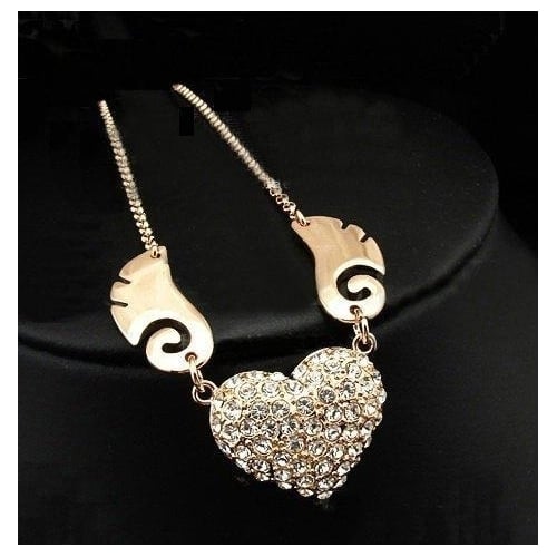 Gold Plated Angel Wings Crystal Heart Pendant Necklace Image 6