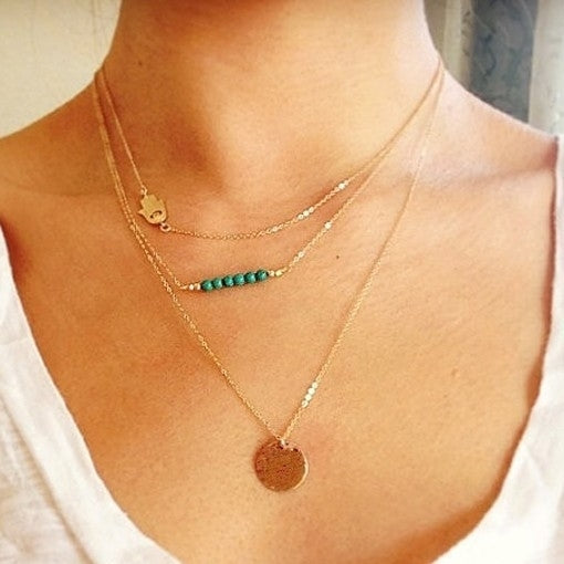 18K Gold Plated Turquoise Multilayer Necklace "Peace" Image 1