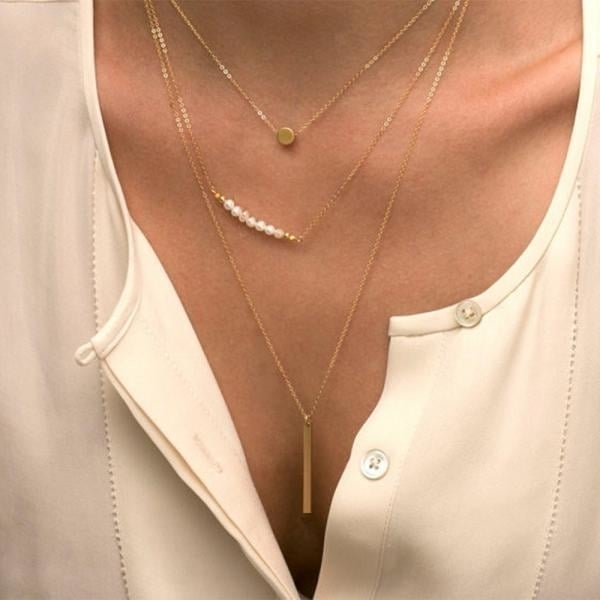 18K Gold Plated Multilayered Pearl Necklace Image 1