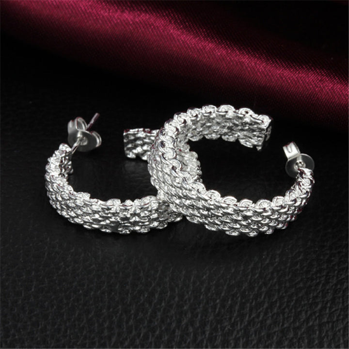 Sterling Silver Wire Mesh Hoop Earrings Image 2