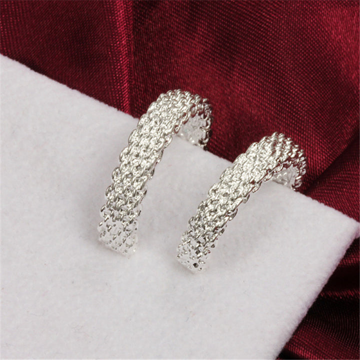 Sterling Silver Wire Mesh Hoop Earrings Image 4