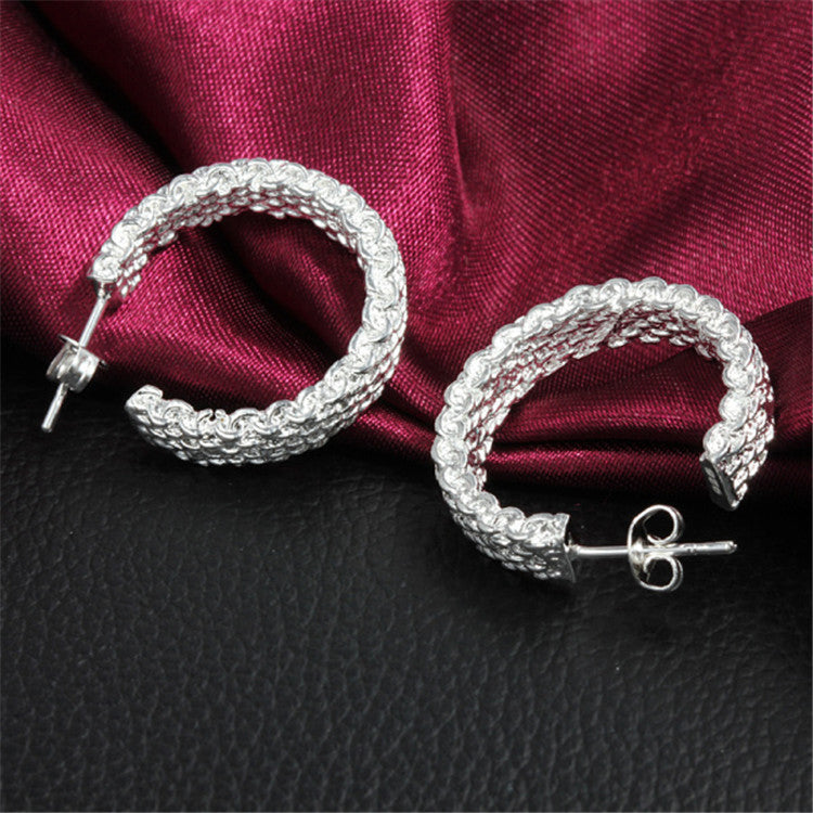 Sterling Silver Wire Mesh Hoop Earrings Image 4