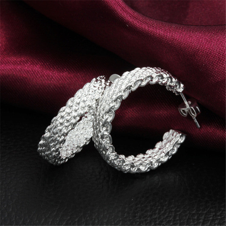 Sterling Silver Wire Mesh Hoop Earrings Image 6