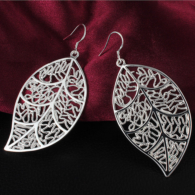 Delicate Silver Filigree Leaf Earrings Image 2