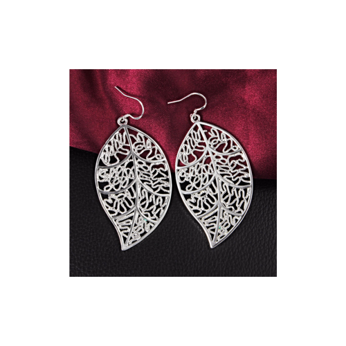 Delicate Silver Filigree Leaf Earrings Image 4